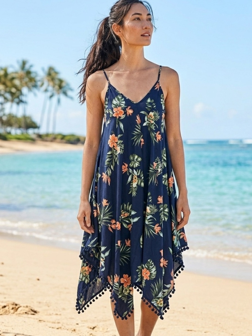 GOA beachwear BY JAPNA L flowy swim cover up or dress navy floral boho